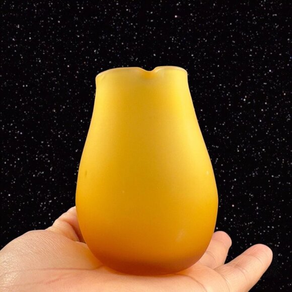 Hand Blown Art Glass Pitcher Creamer Amber Yellow Frosted W Clear Swirl Handle - Picture 12 of 12